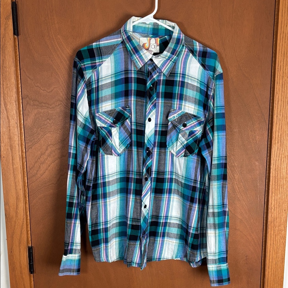 OP Ocean Pacific Mens Large vintage 90s Light Weight Plaid Shirt